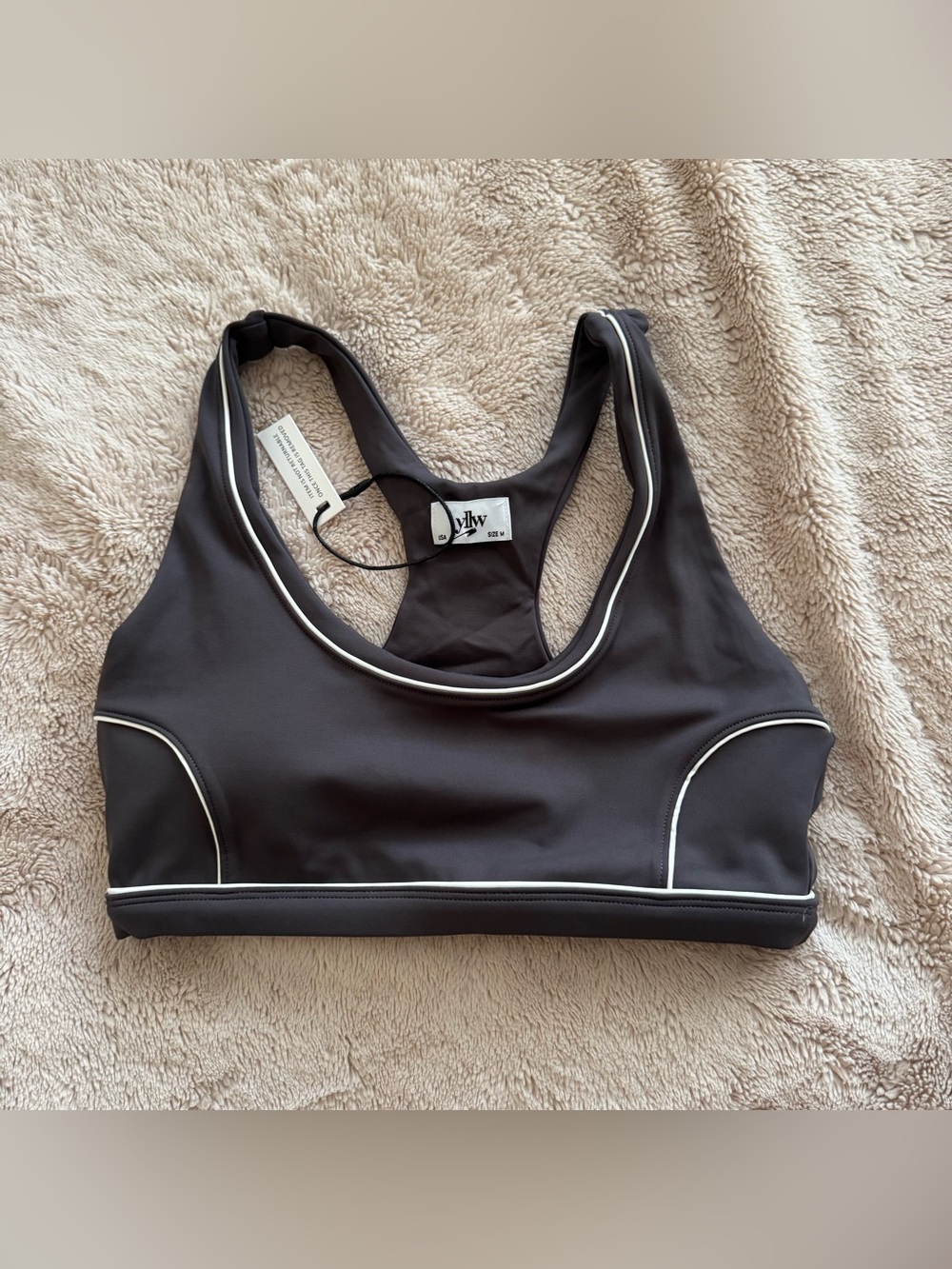 YLLW : ASTER CONTOUR SPORTS BRA — CHARCOAL Black / white yellow the label NEW